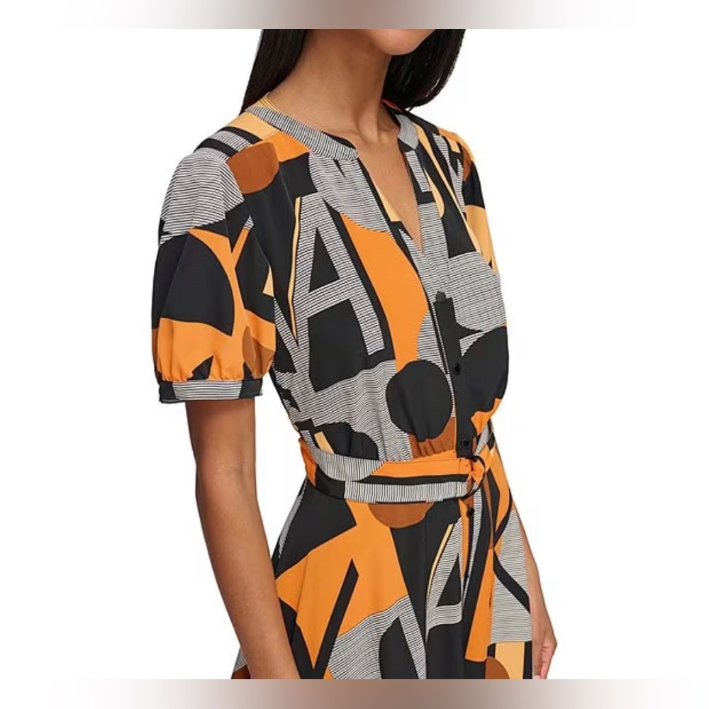 Karl Lagerfeld Black and Orange Graphic Midi Dress